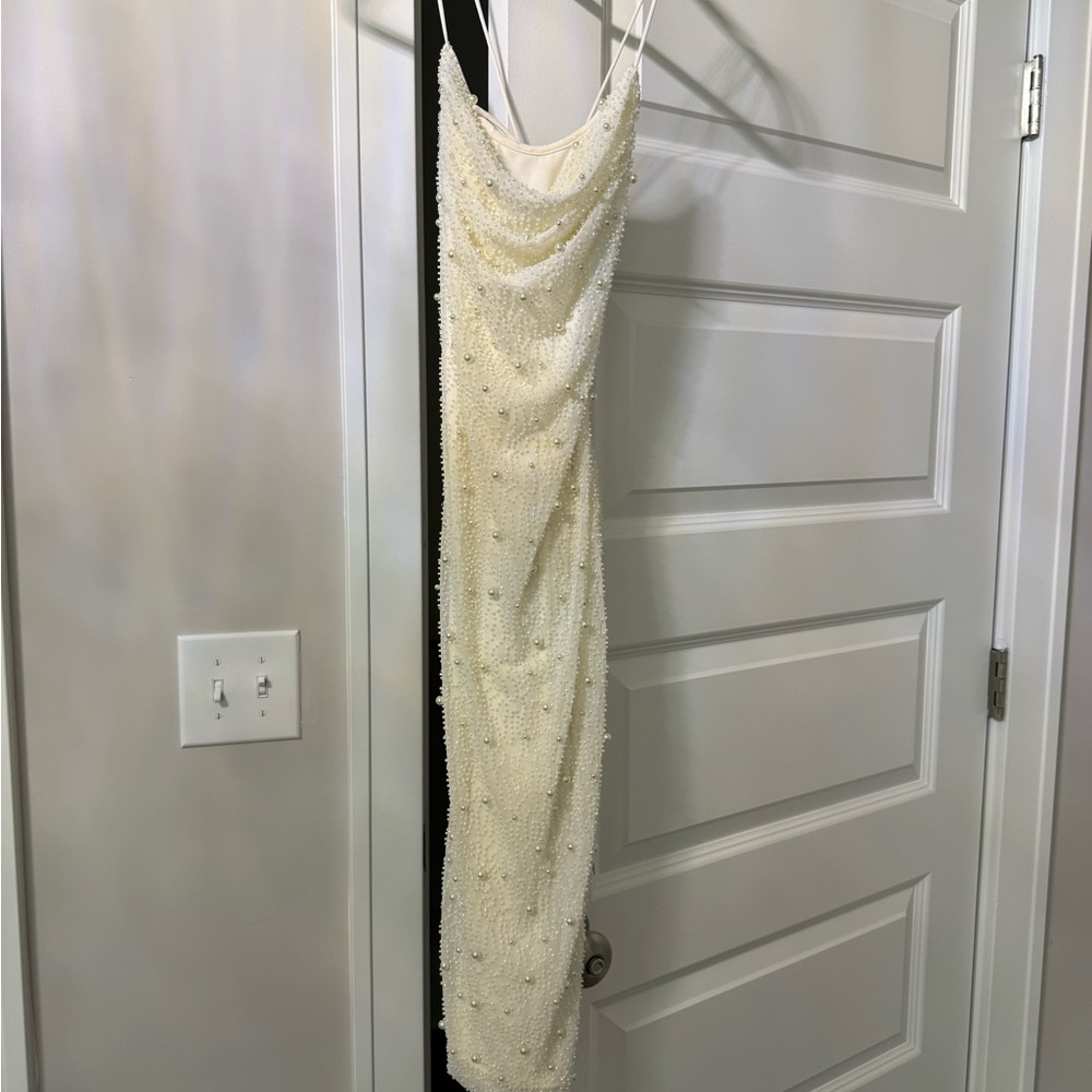 Oh Polly Cream Ruched Spaghetti Strap Midi Dress - Picture 5 of 5